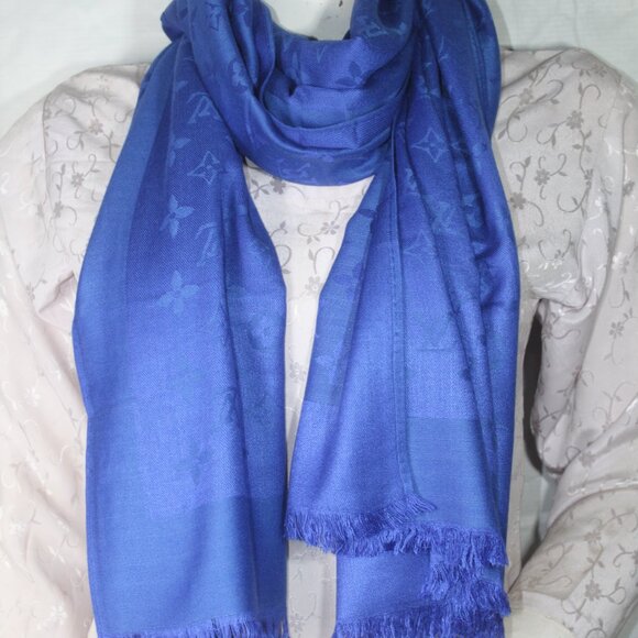 Louis Vuitton Stole Shawl Wrap 65% Cashmere 35% Silk Blue Used - Picture 3 of 10